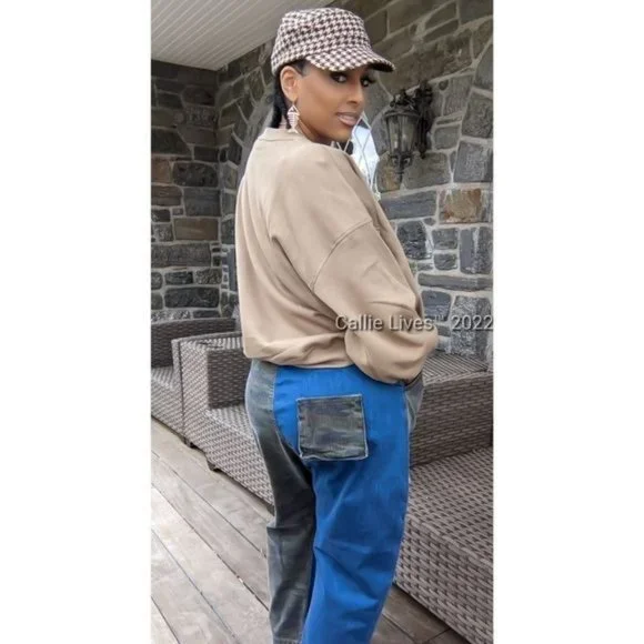 Callie Trifecta: Mixed Denim Khaki Camo Cargo Harem Jeans - Picture 15 of 17